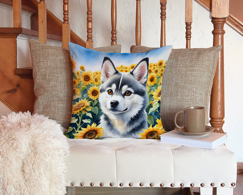 Alaskan Klee Kai in Sunflowers Throw Pillow - 14x14 Decorative Pillow – Art for Your Home & Patio