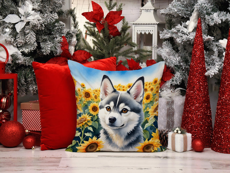 Alaskan Klee Kai in Sunflowers Throw Pillow - 14x14 Decorative Pillow – Art for Your Home & Patio