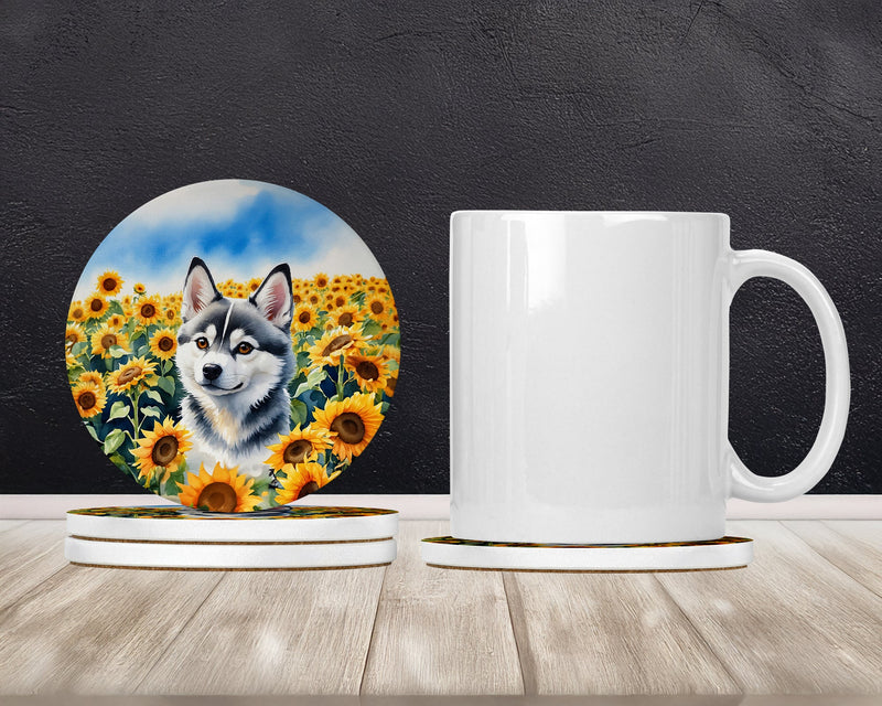 Alaskan Klee Kai in Sunflowers Large Sandstone Coasters Pack of 4