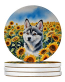 Alaskan Klee Kai in Sunflowers Large Sandstone Coasters Pack of 4