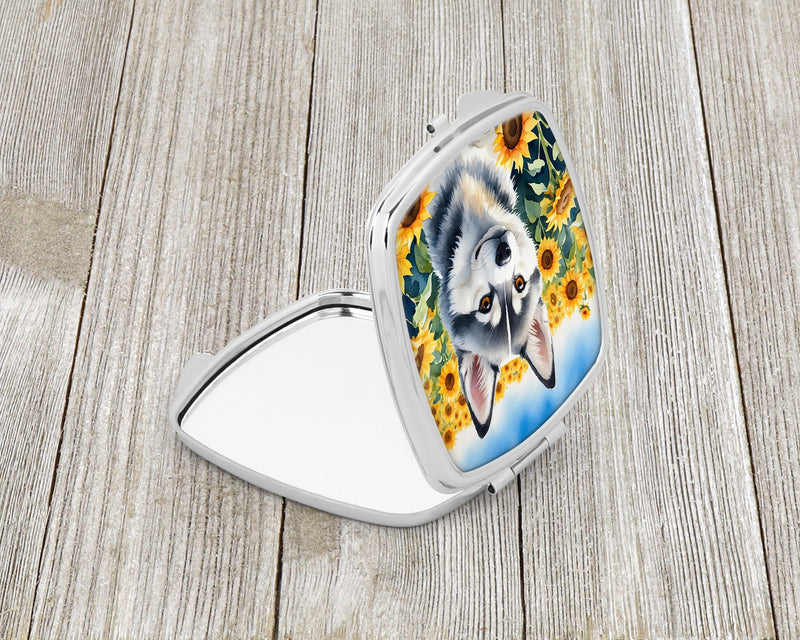 Alaskan Klee Kai in Sunflowers Compact Mirror – Stylish Purse Mirror with Artistic Covers