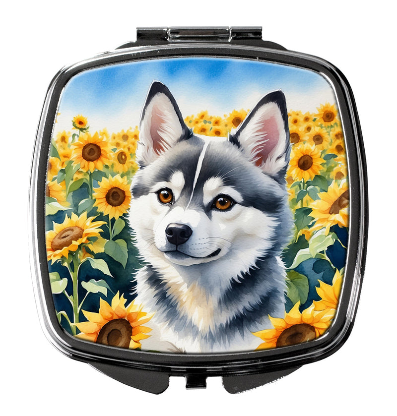 Alaskan Klee Kai in Sunflowers Compact Mirror – Stylish Purse Mirror with Artistic Covers