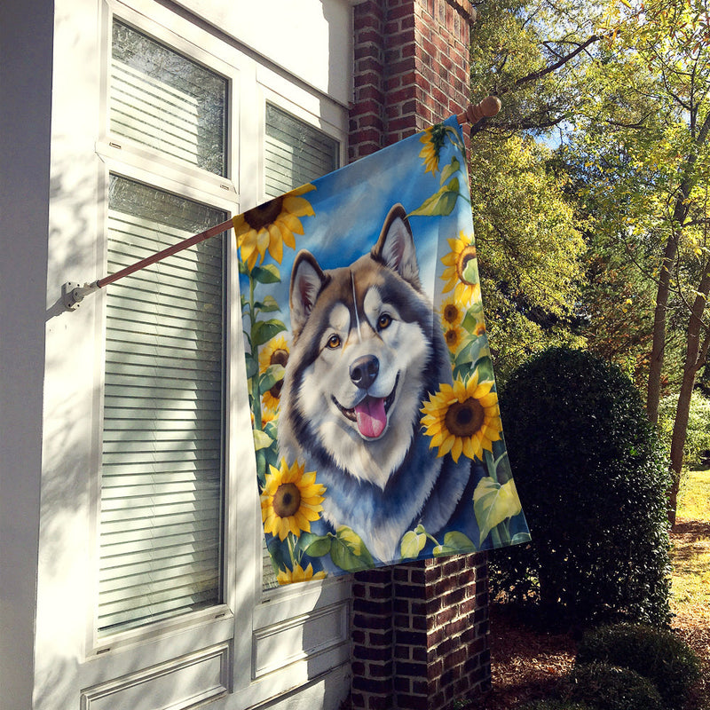 Alaskan Malamute in Sunflowers House Flag