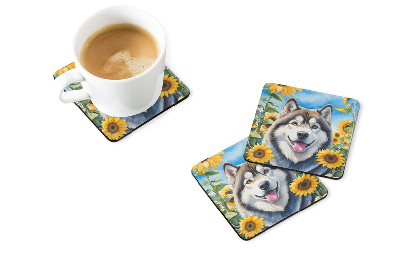 Alaskan Malamute in Sunflowers Coasters - Set of 4 Lightweight Foam, Absorbent Drink Coasters