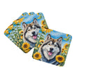 Alaskan Malamute in Sunflowers Coasters - Set of 4 Lightweight Foam, Absorbent Drink Coasters