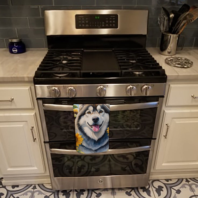 Alaskan Malamute in Sunflowers Kitchen Towel