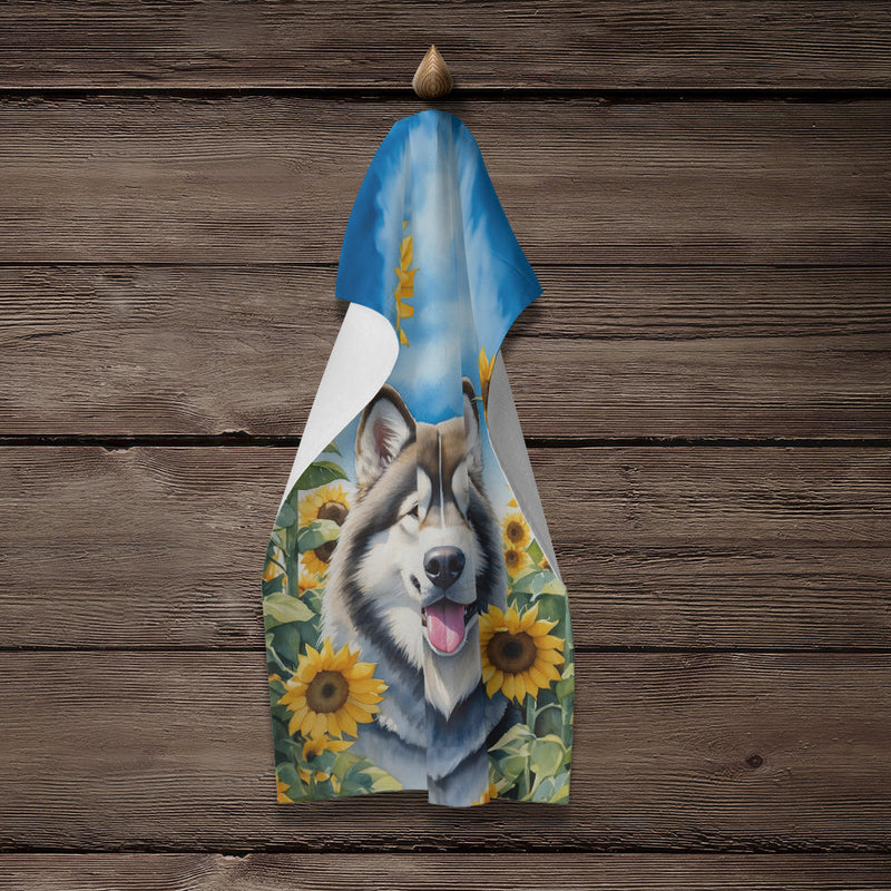 Alaskan Malamute in Sunflowers Kitchen Towel