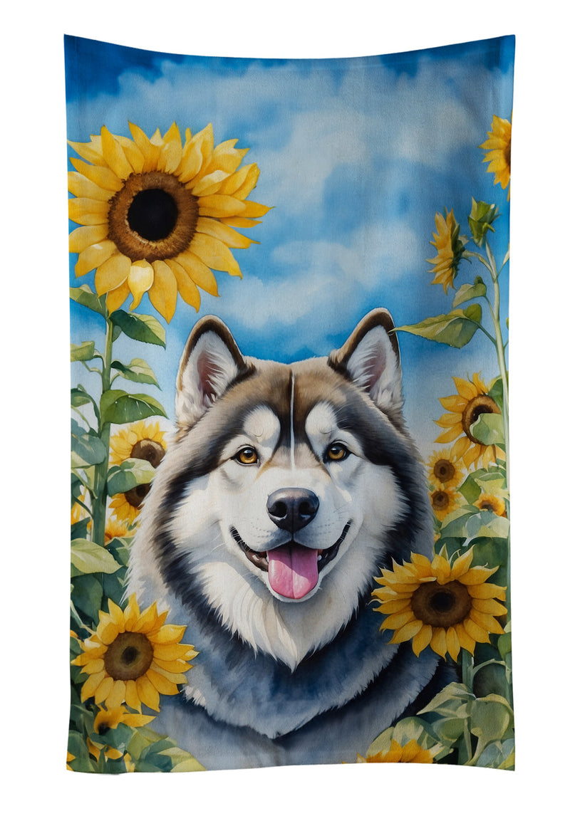 Alaskan Malamute in Sunflowers Kitchen Towel