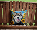 Alaskan Malamute in Sunflowers Throw Pillow - 14x14 Decorative Pillow – Art for Your Home & Patio