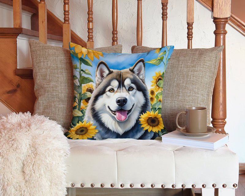 Alaskan Malamute in Sunflowers Throw Pillow - 14x14 Decorative Pillow – Art for Your Home & Patio
