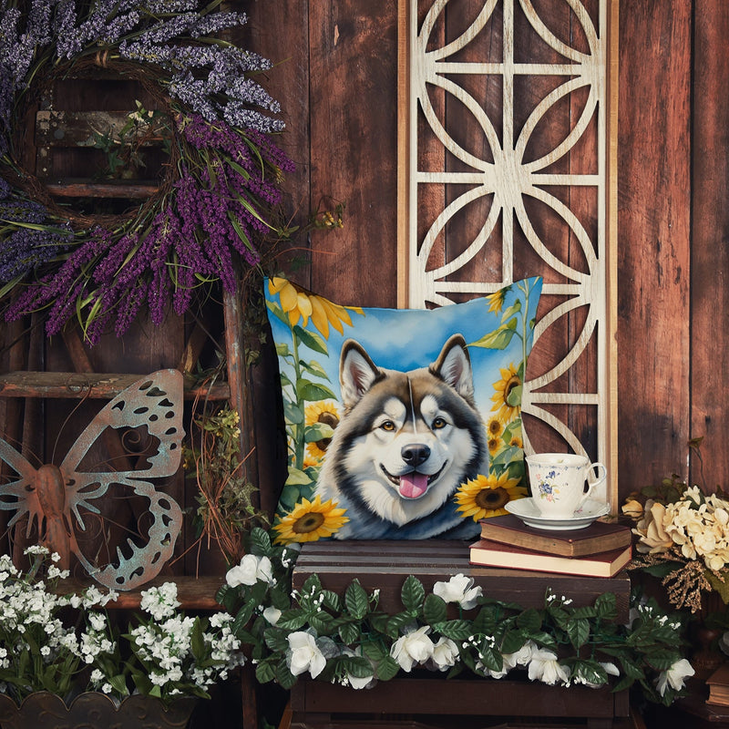 Alaskan Malamute in Sunflowers Throw Pillow - 14x14 Decorative Pillow – Art for Your Home & Patio
