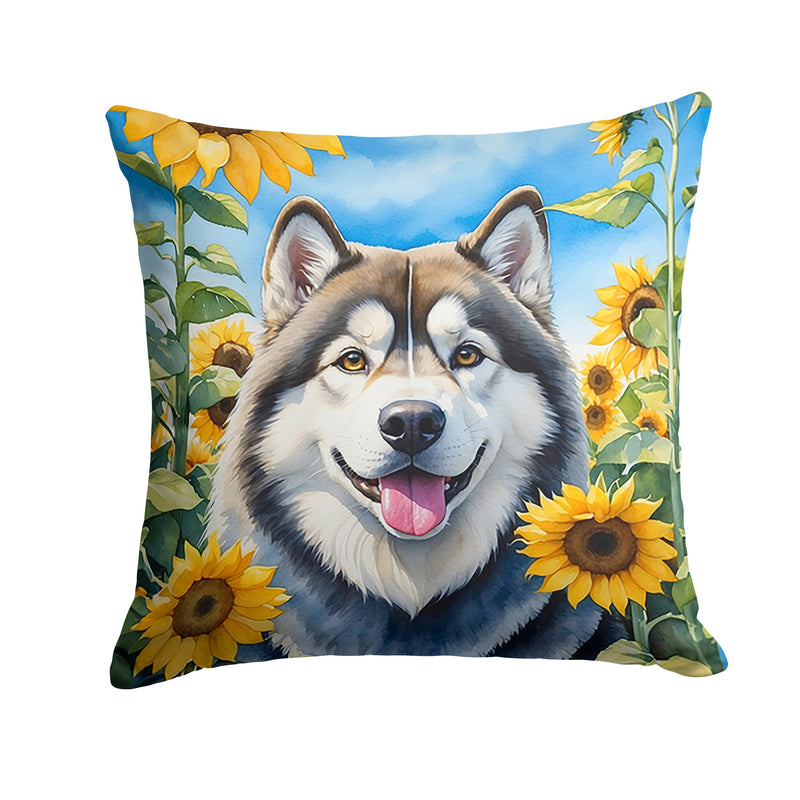 Alaskan Malamute in Sunflowers Throw Pillow - 14x14 Decorative Pillow – Art for Your Home & Patio