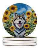 Alaskan Malamute in Sunflowers Large Sandstone Coasters Pack of 4