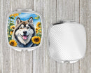 Alaskan Malamute in Sunflowers Compact Mirror – Stylish Purse Mirror with Artistic Covers