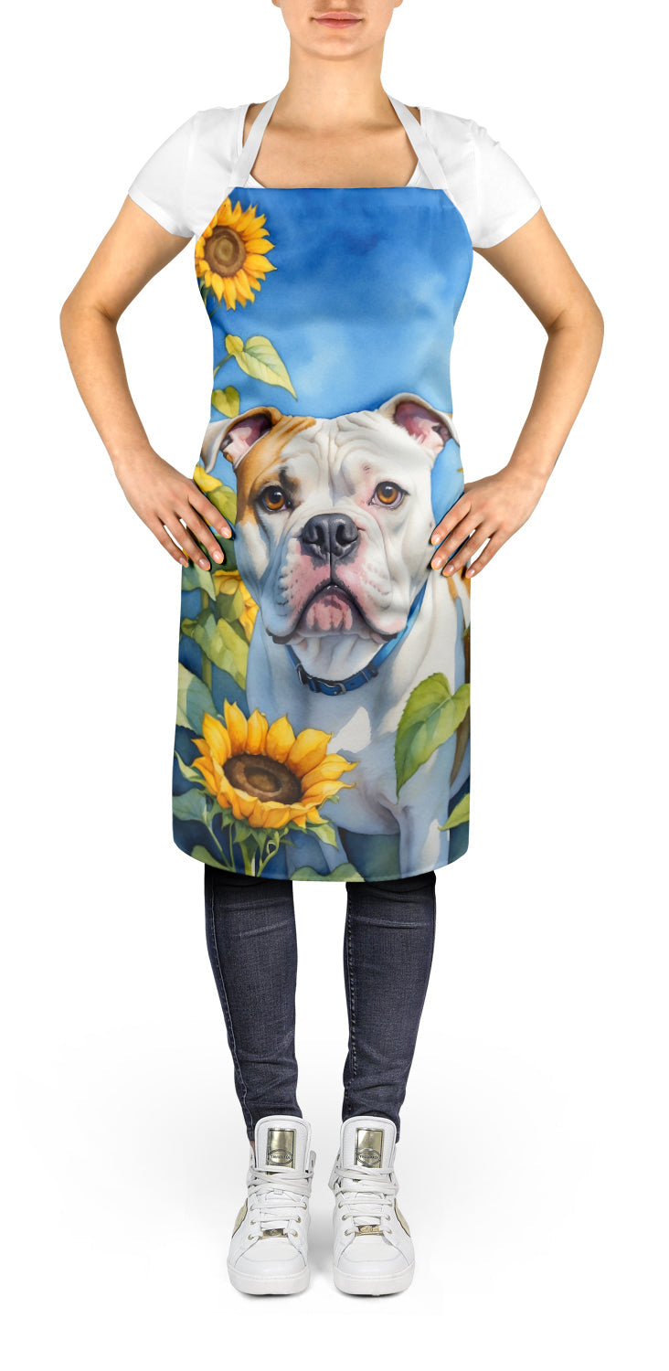 American Bulldog in Sunflowers Apron – Artist-Designed Kitchen, BBQ & Craft Apron