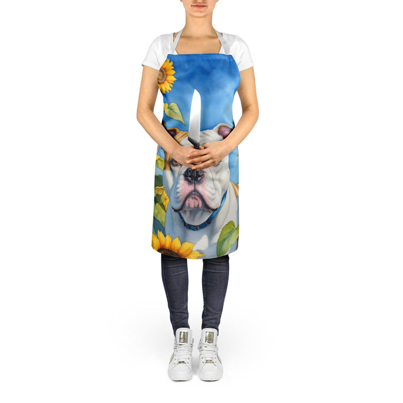 American Bulldog in Sunflowers Apron – Artist-Designed Kitchen, BBQ & Craft Apron