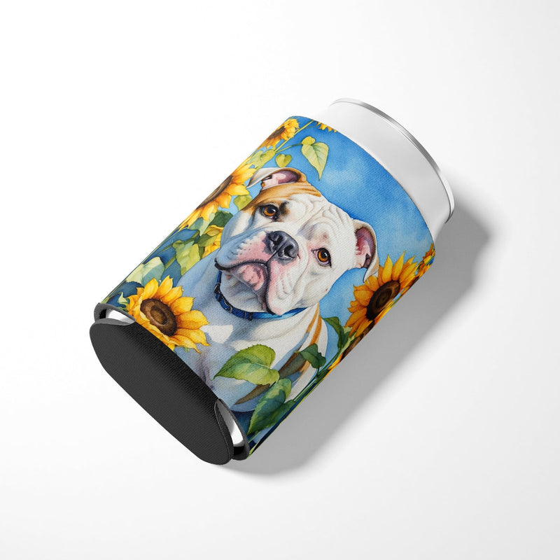 American Bulldog in Sunflowers Can or Bottle Hugger