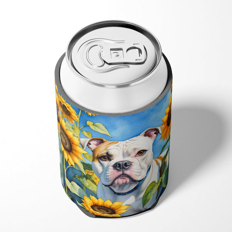 American Bulldog in Sunflowers Can or Bottle Hugger