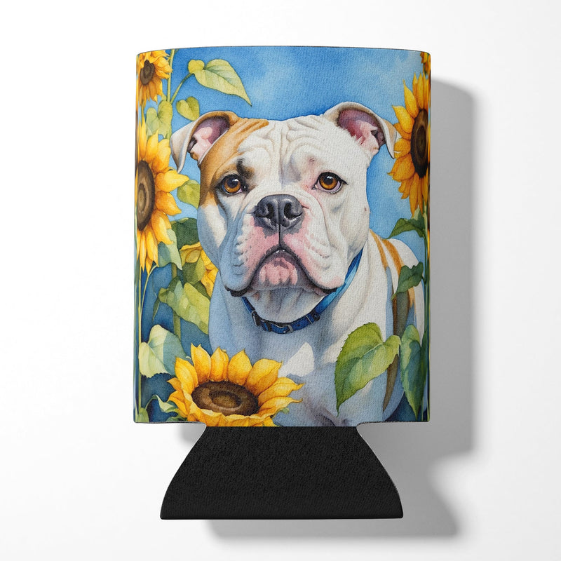 American Bulldog in Sunflowers Can or Bottle Hugger