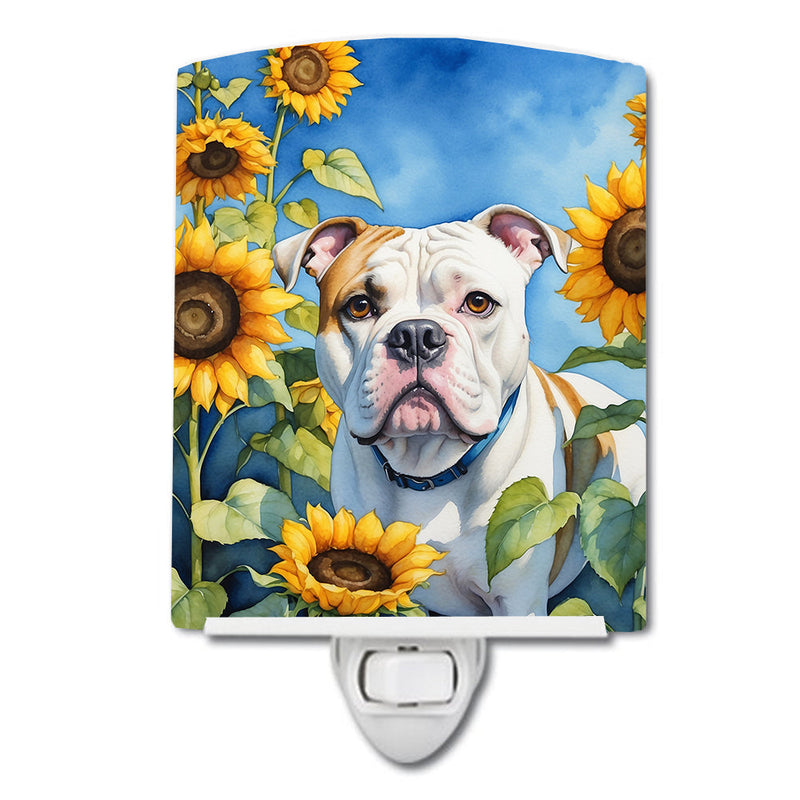 American Bulldog in Sunflowers Ceramic Night Light