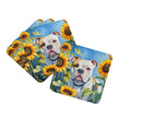 American Bulldog in Sunflowers Coasters - Set of 4 Lightweight Foam, Absorbent Drink Coasters
