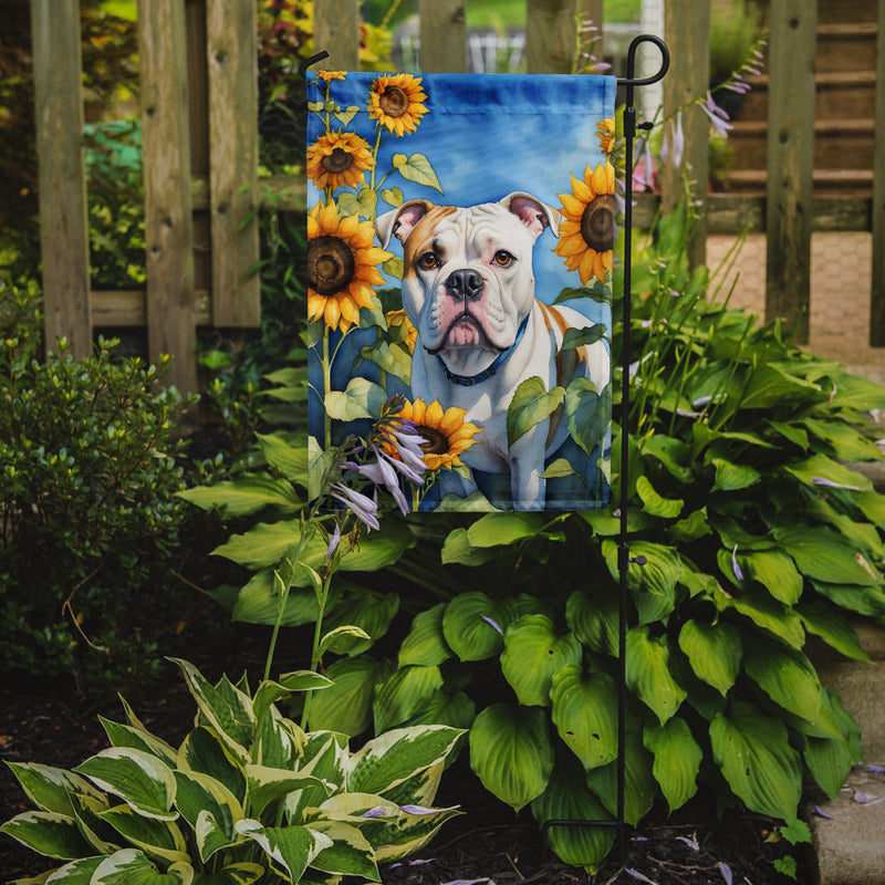 American Bulldog in Sunflowers Garden Flag