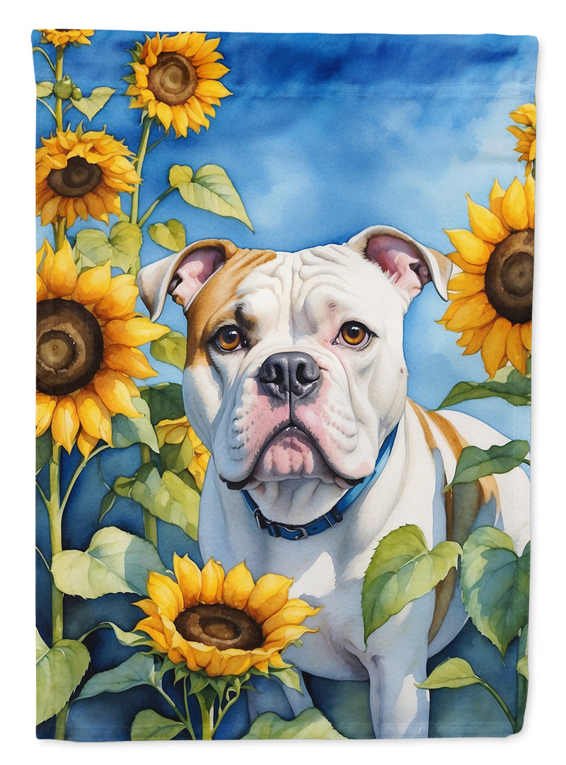 American Bulldog in Sunflowers Garden Flag