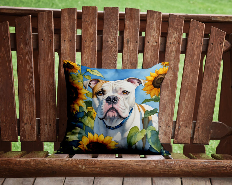 American Bulldog in Sunflowers Throw Pillow - 14x14 Decorative Pillow – Art for Your Home & Patio