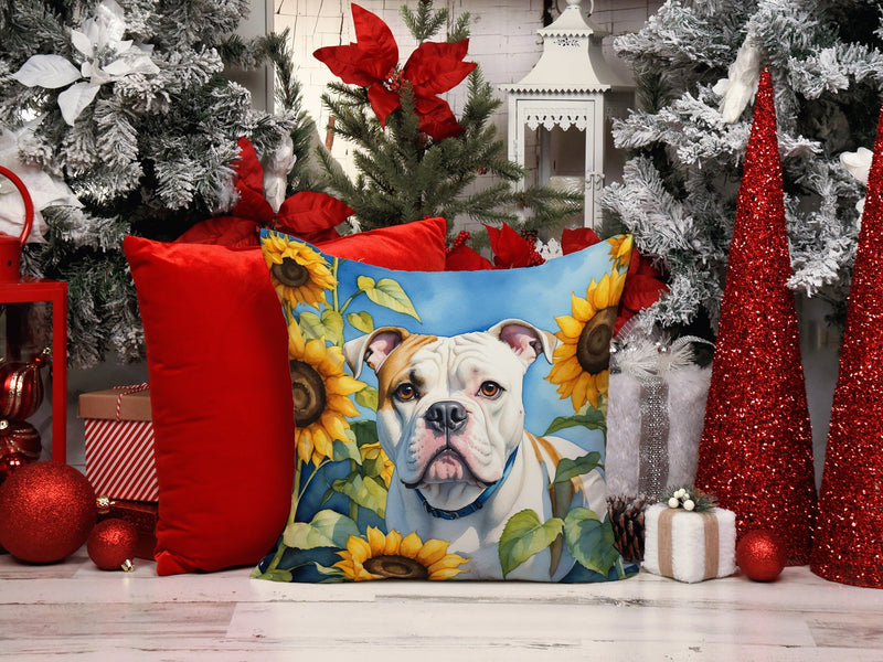 American Bulldog in Sunflowers Throw Pillow