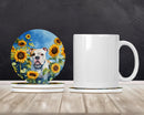 American Bulldog in Sunflowers Large Sandstone Coasters Pack of 4