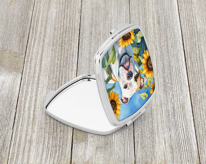 American Bulldog in Sunflowers Compact Mirror – Stylish Purse Mirror with Artistic Covers