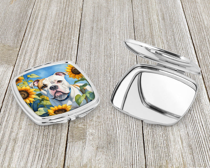 American Bulldog in Sunflowers Compact Mirror – Stylish Purse Mirror with Artistic Covers