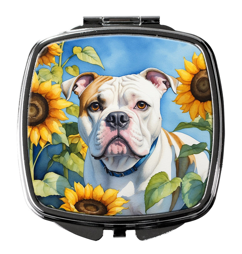 American Bulldog in Sunflowers Compact Mirror – Stylish Purse Mirror with Artistic Covers