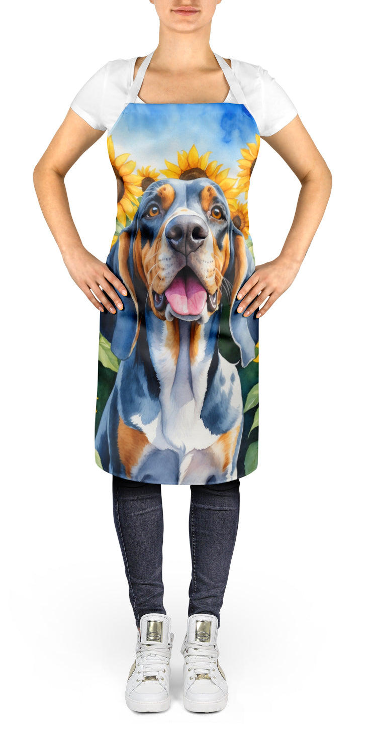 American English Coonhound in Sunflowers Apron – Artist-Designed Kitchen, BBQ & Craft Apron