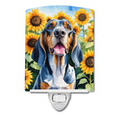 American English Coonhound in Sunflowers Ceramic Night Light