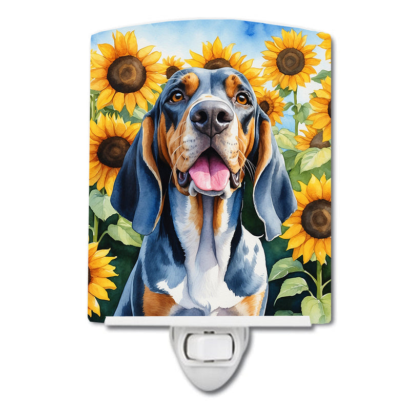 American English Coonhound in Sunflowers Ceramic Night Light