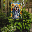 American English Coonhound in Sunflowers Garden Flag – Bright Dog-Themed Yard Decor