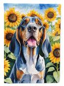American English Coonhound in Sunflowers Garden Flag – Bright Dog-Themed Yard Decor