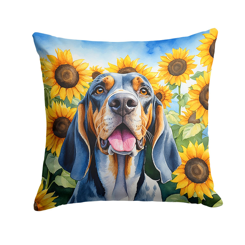 American English Coonhound in Sunflowers Throw Pillow