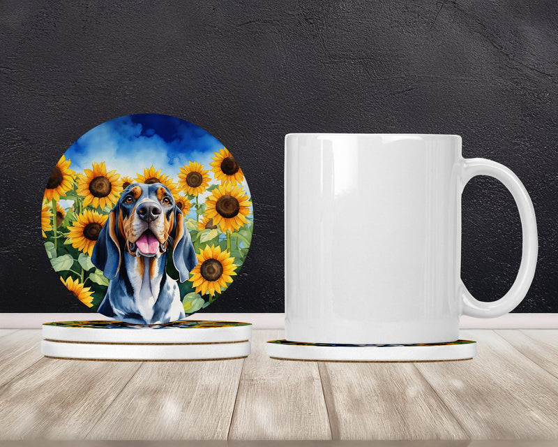 American English Coonhound in Sunflowers Large Sandstone Coasters Pack of 4