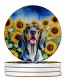 American English Coonhound in Sunflowers Large Sandstone Coasters Pack of 4