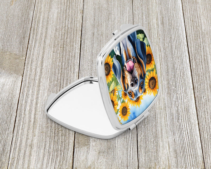 American English Coonhound in Sunflowers Compact Mirror – Stylish Purse Mirror with Artistic Covers