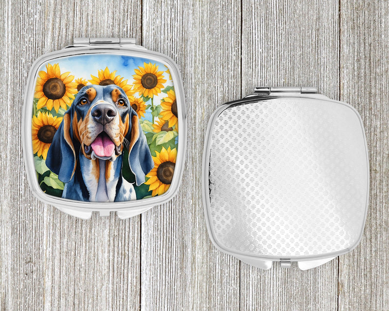 American English Coonhound in Sunflowers Compact Mirror – Stylish Purse Mirror with Artistic Covers