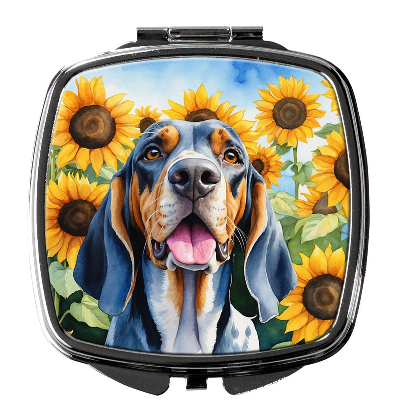 American English Coonhound in Sunflowers Compact Mirror – Stylish Purse Mirror with Artistic Covers
