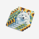 American Eskimo in Sunflowers Coasters - Set of 4 Lightweight Foam, Absorbent Drink Coasters