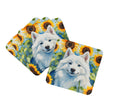 American Eskimo in Sunflowers Coasters - Set of 4 Lightweight Foam, Absorbent Drink Coasters