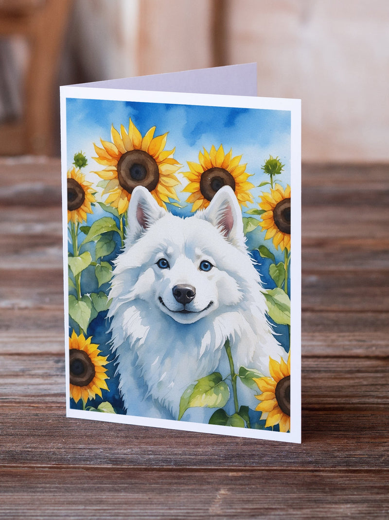 American Eskimo in Sunflowers Greeting Cards - Blank Note Cards – 8-Pack of Artist-Designed Cards with Envelopes