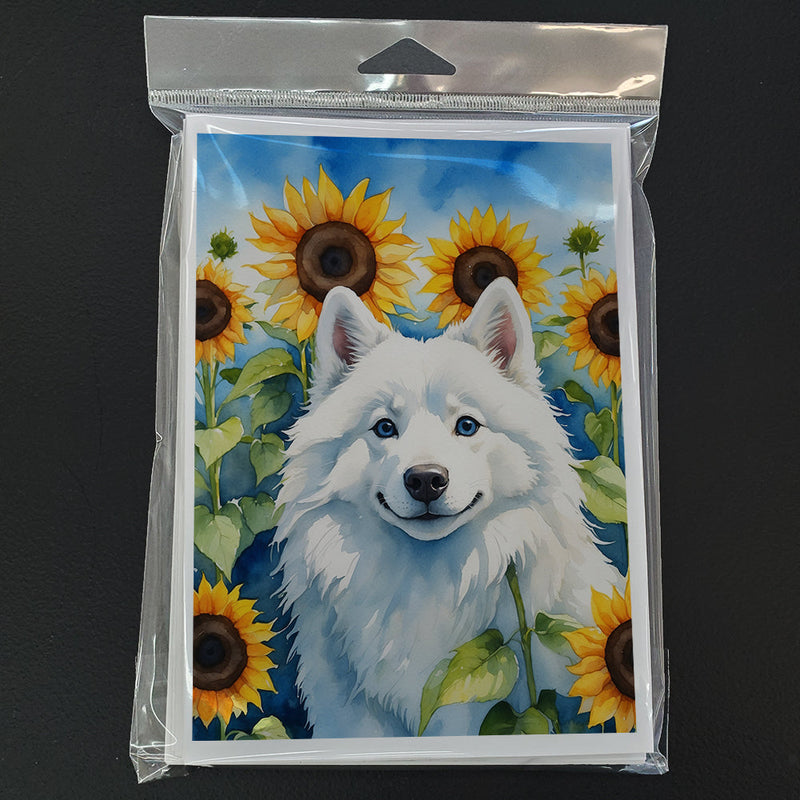 American Eskimo in Sunflowers Greeting Cards - Blank Note Cards – 8-Pack of Artist-Designed Cards with Envelopes