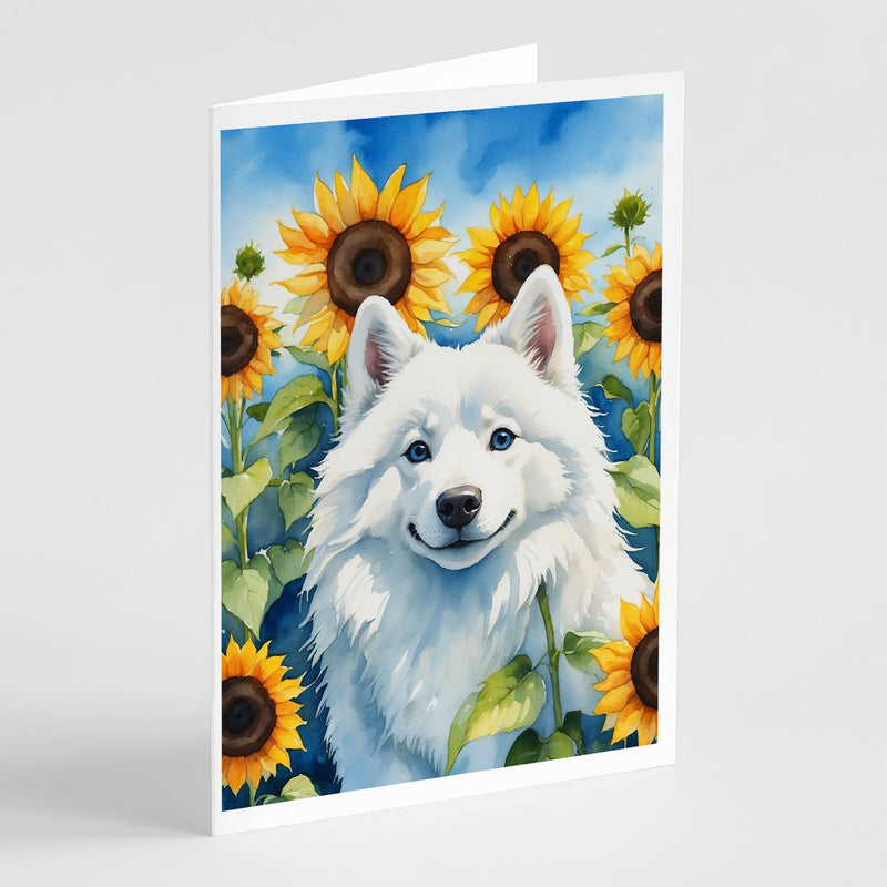 American Eskimo in Sunflowers Greeting Cards - Blank Note Cards – 8-Pack of Artist-Designed Cards with Envelopes