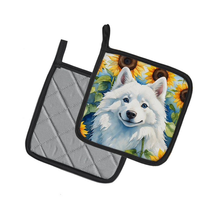 American Eskimo in Sunflowers Pot Holders - Set of 2 Decorative Kitchen Helpers | Made in the USA